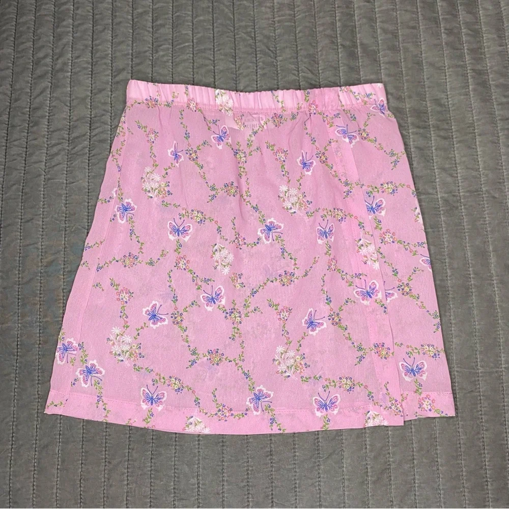 Frankie's Bikinis Pink Butterfly Floral Swim Coverup Skirt